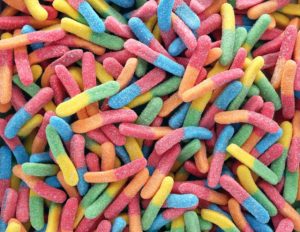Pile of sour gummy worms